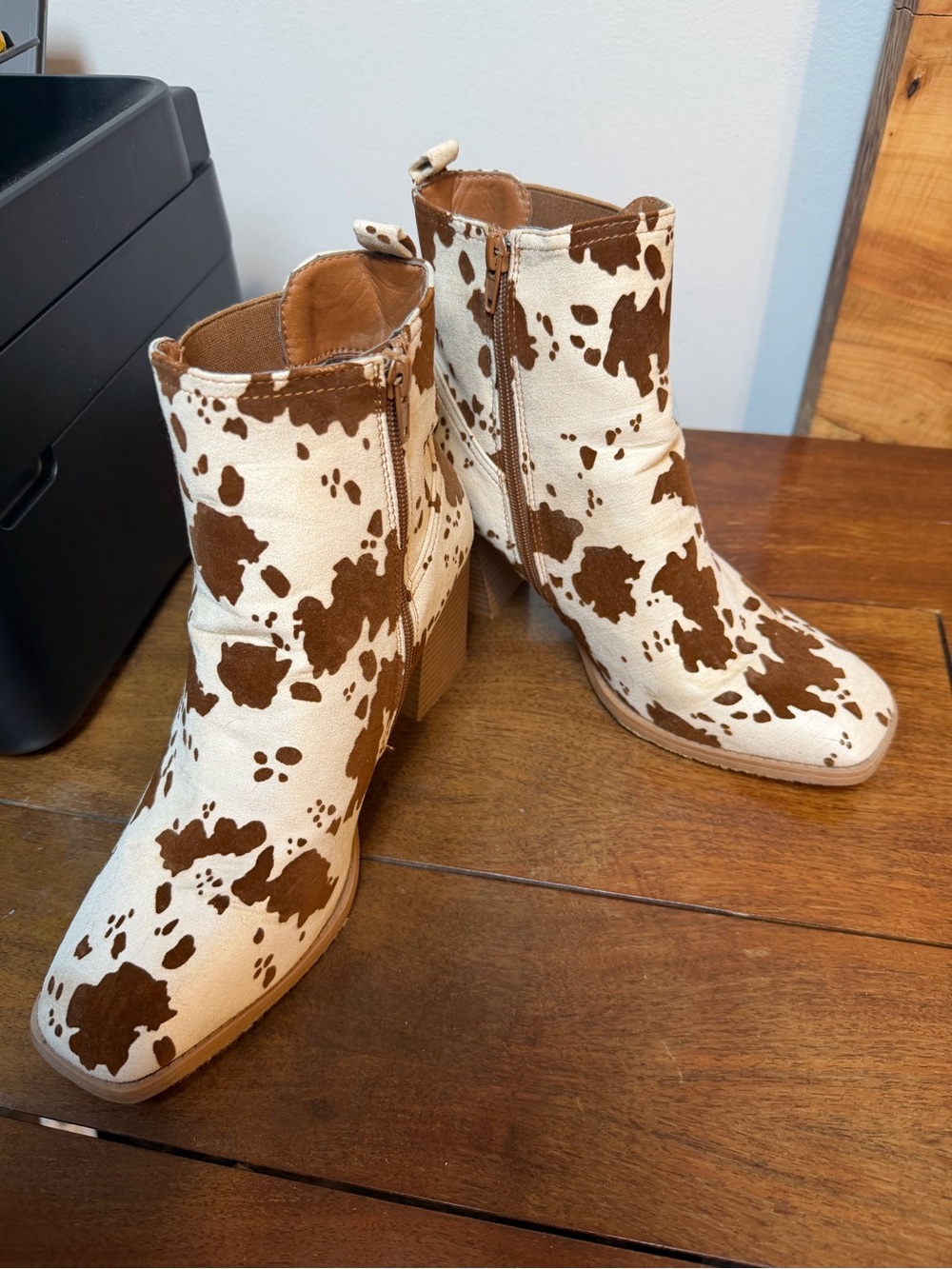 Cow Print Ankle Boots - Women